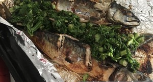Baked Mackerel with kale