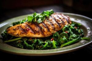 Grilled Chicken with Sauteed Spinach