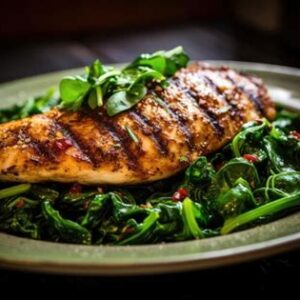 Grilled Chicken with Sauteed Spinach