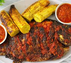 Roasted Tilapia and Plantain (Boli) with Pepper sauce