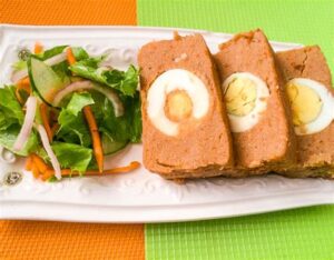 Moi Moi(Steamed pudding) with steamed vegetables
