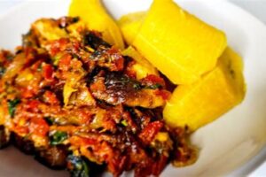 steamed plantain and mackerel