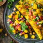 Vegetable omelette with avocado slices